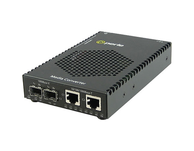 05082014 S-1110DP-DSFP - 10/100/1000 Gigabit Ethernet Standalone Media Rate Converter with PoE Power Sourcing. Dual 10/100/1000B by PERLE