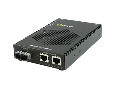 05082024 S-1110DP-M2SC05 - 10/100/1000 Gigabit Ethernet Stand-Alone Media Rate Converter with PoE Power Sourcing. Dual 10/100/10 by PERLE