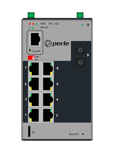 07015220 IDS-409F-TSD40 - Industrial Managed Ethernet Switch - 9 ports:   8 x 10/100/1000Base-T RJ-45 ports and 1 x 100Base-LX, by PERLE