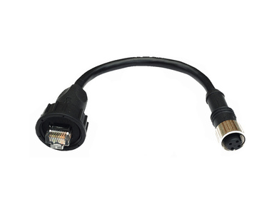 CBL-M12DFF4PRJ45-BK-10-IP67 - 10 cm M12-to-RJ45 Cat-5E UTP Ethernet cable with IP67-rated female 4-pin D-coded M12 connector by MOXA