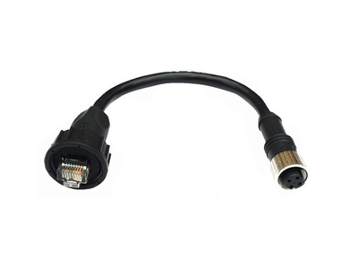 Moxa CBL-M12DFF4PRJ45-BK-10-IP67 - 10 cm M12-to-RJ45 Cat-5E UTP Ethernet cable with IP67-rated female 4-pin D-coded M12 connecto by MOXA