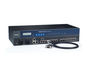 CN2650-16 - 16 port Terminal Server, dual 10/100M Ethernet, RS-232/422/485, RJ-45 8pin, 15KV ESD, 100V to 240V by MOXA