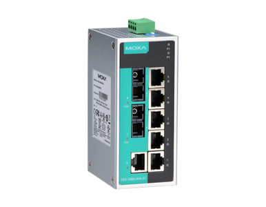 EDS-208A-MM-SC-T - Unmanaged Ethernet switch with 6 10/100BaseT(X) ports, and 2 100BaseFX multi-mode ports with SC connectors by MOXA