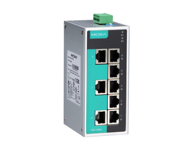 EDS-208A-T - Unmanaged Ethernet switch with 8 10/100BaseT(X) ports, -40 to 75  Degree C operating temperature by MOXA