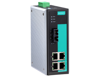 EDS-305-M-SC-T - Industrial Unmanaged Ethernet Switch with 4 10/100BaseT(X) ports, 1 multi mode 100BaseFX port, SC connector by MOXA