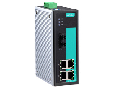 EDS-305-M-ST - Industrial Unmanaged Ethernet Switch with 4 10/100BaseT(X) ports, 1 multi mode 100BaseFX port, ST connector by MOXA