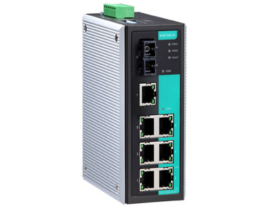 EDS-308-M-SC-T - Industrial Unmanaged Ethernet Switch with 7 10/100BaseT(X) ports, 1 multi mode 100BaseFX port, SC connector by MOXA