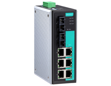 EDS-308-MM-SC-T - Industrial Unmanaged Ethernet Switch with 6 10/100BaseT(X) ports, 2 multi mode 100BaseFX ports, SC connector by MOXA