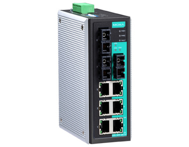 EDS-309-3M-SC-T - Industrial Unmanaged Ethernet Switch with 6 10/100BaseT(X) ports, 3 multi mode 100BaseFX ports, SC connector by MOXA