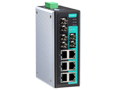EDS-309-3M-ST - Industrial Unmanaged Ethernet Switch with 6 10/100BaseT(X) ports, 3 multi mode 100BaseFX ports, ST connector by MOXA