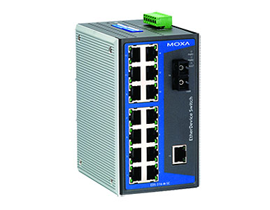 EDS-316-M-SC-T - Industrial Unmanaged Ethernet Switch with 15 10/100BaseT(X) ports, 1 multi mode 100BaseFX port, SC connector by MOXA