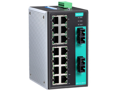EDS-316-MS-SC - Industrial Unmanaged Ethernet Switch with 14 10/100BaseT(X) ports, 1 multi mode and 1 single mode 100BaseFX port by MOXA