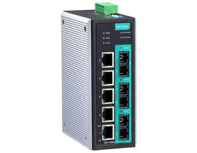 EDS-408A-2M1S-SC-T - Entry-level managed Ethernet switch with 5 10/100BaseT(X) ports, and 2 100BaseFX multi-mode ports, 1 100Bas by MOXA