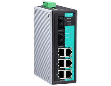 EDS-408A-MM-ST-T - Entry-level managed Ethernet switch with 6 10/100BaseT(X) ports, and 2 100BaseFX multi-mode ports with ST con by MOXA