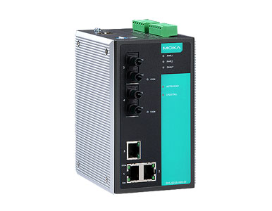 EDS-505A-MM-ST - Managed Ethernet switch with 3 10/100BaseT(X) ports, and 2 100BaseFX multi-mode ports with ST connectors, 0 to by MOXA