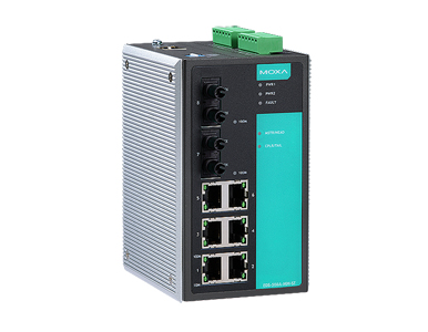 EDS-508A-MM-ST-T - Managed Ethernet switch with 6 10/100BaseT(X) ports, and 2 100BaseFX multi-mode ports with ST connectors, -40 by MOXA