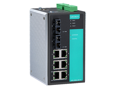 EDS-508A-SS-SC-80 - Managed Ethernet switch with 6 10/100BaseT(X) ports, and 2 100BaseFX single-mode ports with SC connectors fo by MOXA