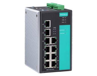 EDS-510A-3GT-T - Managed Gigabit Ethernet switch with 7 10/100BaseT(X) ports, and 3 10/100/1000BaseT(X) ports, -40 to 75 Degree by MOXA