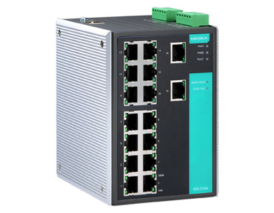 EDS-516A-T - Managed Ethernet switch with 16 10/100BaseT(X) ports, -40 to 75 Degree C operating temperature by MOXA