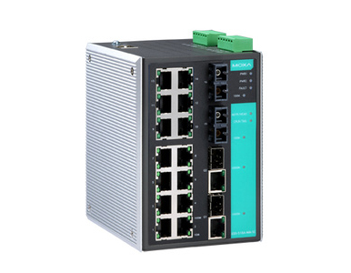 EDS-518A-MM-SC-T - Managed Gigabit Ethernet switch with 14 10/100BaseT(X) ports, 2 100BaseFX multi-mode ports with SC connectors by MOXA
