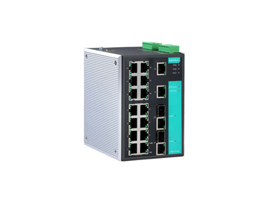 EDS-518A-T - Managed Gigabit Ethernet switch with 16 10/100BaseT(X) ports, and 2 combo 10/100/1000BaseT(X) or 1000BaseSFP slots by MOXA