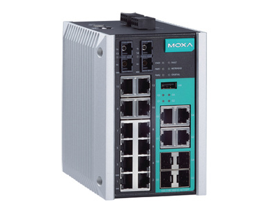 EDS-518E-MM-SC-4GTXSFP-T - Managed Gigabit Ethernet switch with 12 10/100BaseT(X) ports, 2 100BaseFX multi-mode ports w/ SC by MOXA