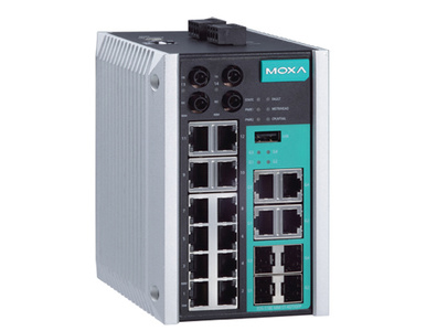 EDS-518E-MM-ST-4GTXSFP - Managed Gigabit Ethernet switch with 12 10/100BaseT(X) ports, 2 100BaseFX multi-mode ports with ST conn by MOXA