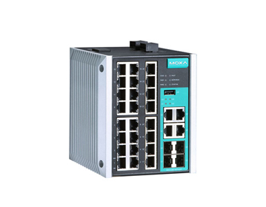EDS-528E-4GTXSFP-HV-T - Managed Gigabit Ethernet switch with 24 10/100BaseT(X) ports, 4 10/100/1000BaseT(X) or 100/1000BaseSFP p by MOXA