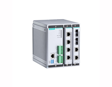 EDS-608 - Compact managed Ethernet switch system with 2 slots for 4-port fast Ethernet interface modules, for a total of up to 8 by MOXA