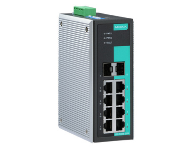 EDS-G308-2SFP-T - Unmanaged full Gigabit Ethernet switch with 6 10/100/1000BaseT(X) ports, and 2 combo 10/100/1000BaseT(X) or 10 by MOXA