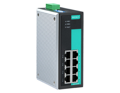 EDS-G308-T - Unmanaged full Gigabit Ethernet switch with 8 10/100/1000BaseT(X) ports, -40 to 75 Degree C operating temperature by MOXA