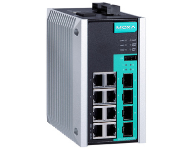 EDS-G512E-8PoE-4GSFP - 12-port full Gigabit managed Ethernet switch, 8 10/100/1000BaseT PoE/PoE+ ports, 4 100/1000BaseSFP slots, by MOXA