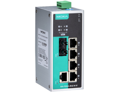 EDS-P206A-4PoE-M-ST - Unmanaged PoE Ethernet switch with 1 10/100BaseT(X) ports, 4 PoE 10/100BaseT(X) ports, and 1 100BaseFX mul by MOXA