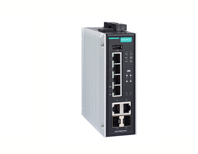 EDS-P506E-4PoE-2GTXSFP-T - Managed Ethernet PoE Switch with 4 PoE+/60W 10/100BaseT(X) ports, 2 combo 10/100/1000BaseT(X) or 100/ by MOXA