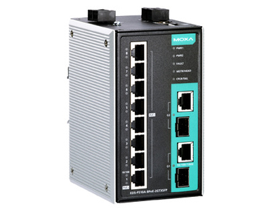 EDS-P510A-8PoE-2GTXSFP-T - Managed Ethernet PoE Switch with 8 PoE+ ports, 2 combo gigabit Ethernet ports, -40 to 75 Degree C by MOXA