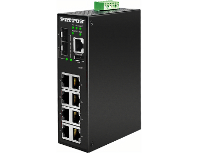 Patton FP2008E/2SFP/DC – Managed Industrial Gigabit Ethernet Switch; 8 x 10/100/1000; 2 x GigE SFP; -40 to 75°C; 12-48V DC by PATTON
