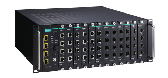 ICS-G7848A-HV-HV - Layer 3 Full Gigabit managed Ethernet switch with 12 slots for 4-port 10/100/1000BaseT(X) module or 4-port 10 by MOXA