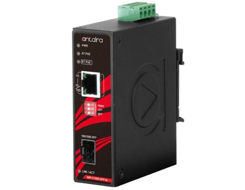 Antaira IMP-C1000-SFP-bt - Compact Industrial Gigabit IEEE 802.3bt Ethernet-to-Fiber Media Converter, 1*10/100/1000TX (PSE: 90W) by ANTAIRA