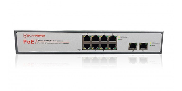 IPCP-8P2G-AT - 8 Port POE Plus Switch W/ 2 Gigabit Uplinks Designed for High Wattage IP Security Cameras by ICOMTECH