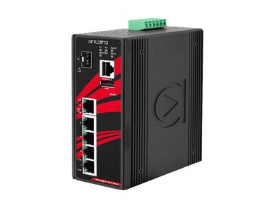 Antaira LMP-0601G-SFP-T-V2 - 6-Port Industrial Gigabit PoE+ Light Layer 3 Managed Ethernet Switch, w/4*10/100/1000Tx (30W/Port), by ANTAIRA