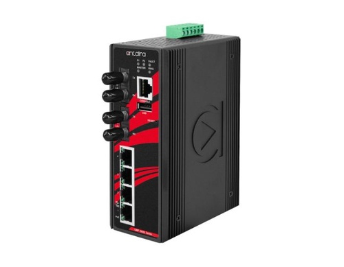 Antaira LMP-0602-ST-M-T-V2 - 6-Port Industrial PoE+ Light Layer 3 Managed Ethernet Switch, with 4*10/100Tx (30W/Port) and 2*100F by ANTAIRA