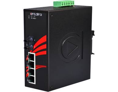 Antaira LNP-0501-ST-S3-24-T - 5-Port Industrial PoE+ Unmanaged Ethernet Switch, w/4*10/100Tx (30W/Port) + 1*100Fx ST Connector, by ANTAIRA