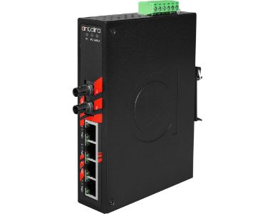 Antaira LNP-0501-ST-S3-24 - 5-Port Industrial PoE+ Unmanaged Ethernet Switch, w/4*10/100Tx (30W/Port) + 1*100Fx ST Connector, Si by ANTAIRA