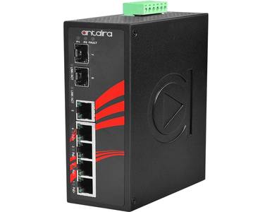 Antaira LNP-0702C-SFP-24-T - 7-Port Industrial PoE+ Unmanaged Ethernet Switch, with 4*10/100Tx (30W/Port), 1*10/100Tx, and 2*100 by ANTAIRA