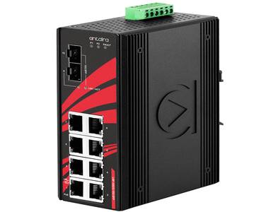Antaira LNP-1002G-10G-SFP - 10-Port Industrial Gigabit PoE+ Unmanaged Ethernet Switch, with 8*10/100/1000Tx (30W/Port) and 2*10G by ANTAIRA