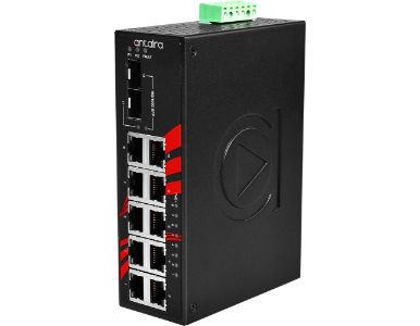 Antaira LNP-1202G-SFP - 12-Port Industrial PoE+ Gigabit Unmanaged Ethernet Switch, w/8*10/100/1000Tx (30W/Port), 2*10/100/1000Tx by ANTAIRA