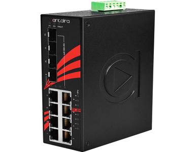 Antaira LNP-1204G-SFP-T - 12-Port Industrial PoE+ Gigabit Unmanaged Ethernet Switch, w/8*10/100/1000Tx (30W/Port) + 4*100/1000 S by ANTAIRA