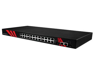Antaira LNP-2602G-SFP-T - 26-Port Industrial 1U 19' Rackmount PoE+ Gigabit Unmanaged Ethernet Switch, w/24*10/100/1000TX (30W/Po by ANTAIRA