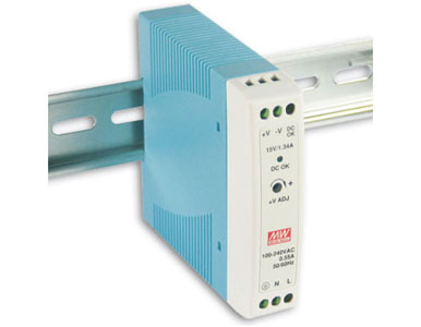 MDR-20-12 - 20 Watt Series / 12 VDC / 1.67 Amps Industrial Slim Single Output DIN Rail Power Supply by ANTAIRA