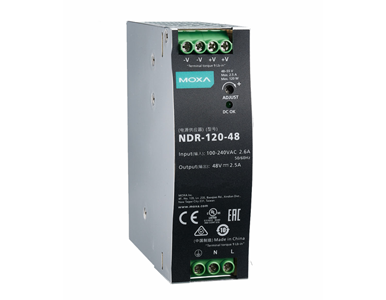 NDR-120-48 - 120 W/2.5 A DIN-rail 48 VDC power supply, universal 90 to 264 VAC or 127 to 370 VDC input voltage, -20 to 70 Degree by MOXA
